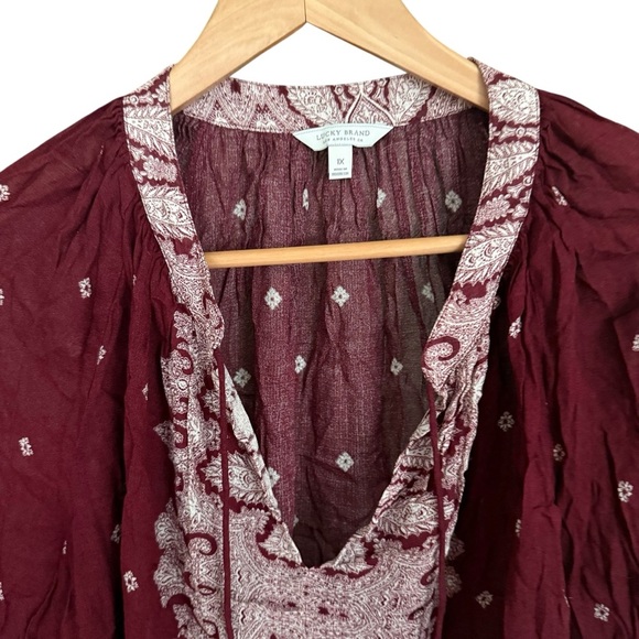 Lucky Brand Womens Border Print Peasant Tunic Top Blouse Size Large 1X Maroon - Picture 5 of 11